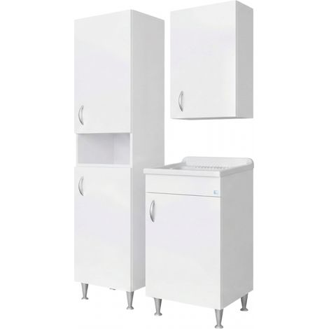 Lavadero laminado impermeable de 45x50 cm con columna y mueble alto – Blanco para interior – Negrari (1/5)