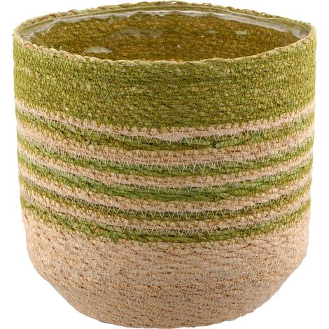 Gasper – Cache-pot Creativ home avec doublure en film – Jonc de mer, naturel et vert, Ø 19,5 cm