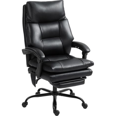 Sedia da ufficio ergonomica, in similpelle PU con supporto lombare gonfiabile, schienale reclinabile e altezza regolabile, colore nero.