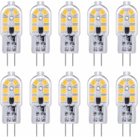 Ampoule LED G4 , Ampoule G4 LED 12V 2W Blanc Froid 6000K, 200LM, Équivalent Halogène G4 Bi-pin 10W 20W, LED Lampe G4 12V AC/DC pour Camping Car/Hotte Cuisine, non-dimmable, lot de 10 (1/5)