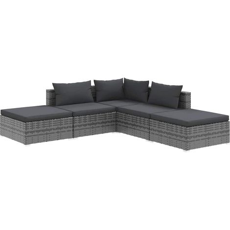 Maison Exclusive - 5-tlg. Garten-Lounge-Set mit Kissen Poly Ratta (1/5)