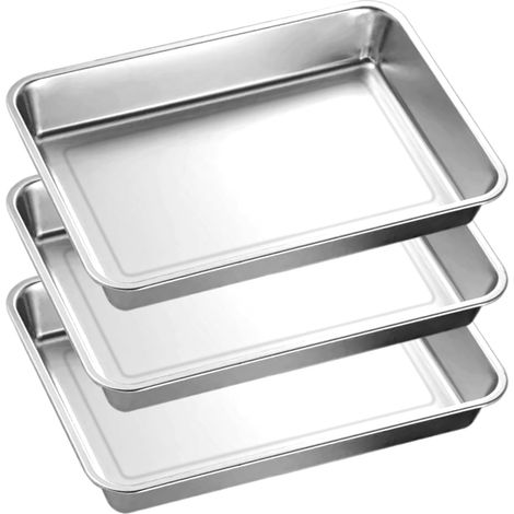 3 Pièces Bac Inox Alimentaire 40 x 30 cm, Plat Inox Rectangulaire Profond en Acier 201, Plateau pour Cuisson, Préparation, Service, Cuisine et Rangement (1/5)