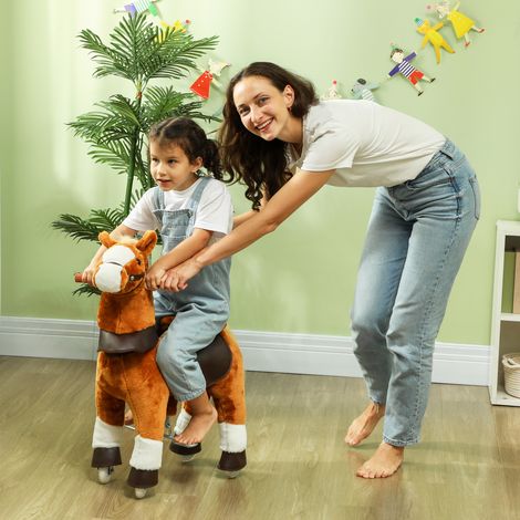 Cheval à monter pour enfant cheval à roulettes selle surélevée pour enfants 3-5 ans charge 60 kg 70 x 28 x 70 cm marron (1/5)