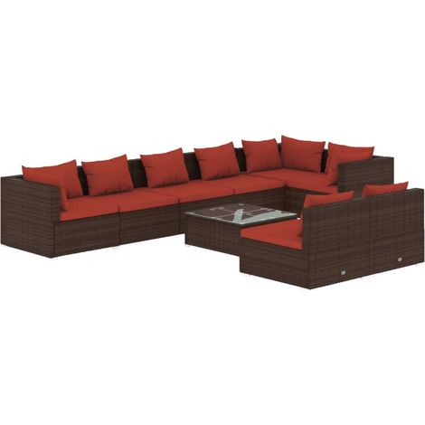 Set muebles de jardín 9 piezas y cojines ratán sintético marrón vidaXL (1/5)
