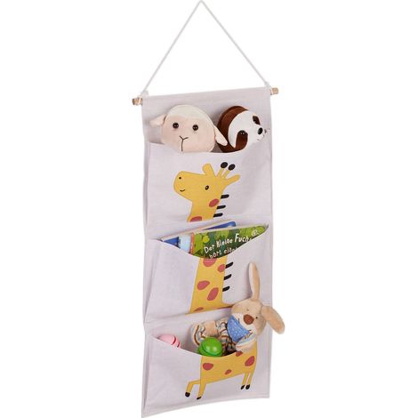 Étagère Rangement Murale, Chambre Enfant, 3 paniers Suspendus, HxL : 82x33,5 cm, Design Girafe, Multicolore (1/5)