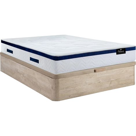 Set letto 140x190cm: Rete contenitore Naturale chiaro + Mater. ibrido molle insacchettate - MARQUIS di PALACIO (1/5)