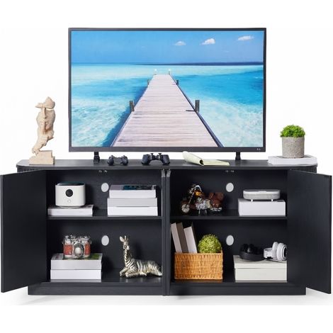 ELVMI Aparador con 4 Puertas, Almacenamiento Cerrado y Puertas sin Tiradores, para Salón, Comedor, Cocina, en MDF Negro (1/5)