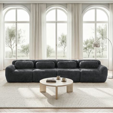 Sofá modular 378 x 104 x 73 cm de terciopelo gris, sin montaje, para salones grandes – MEUBLIV (1/5)