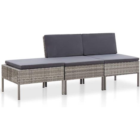 Salon de jardin 3 pcs avec coussins-Lot de 3 Mobilier de jardin-Meuble de jardin Résine tressée Gris 212498 (1/5)