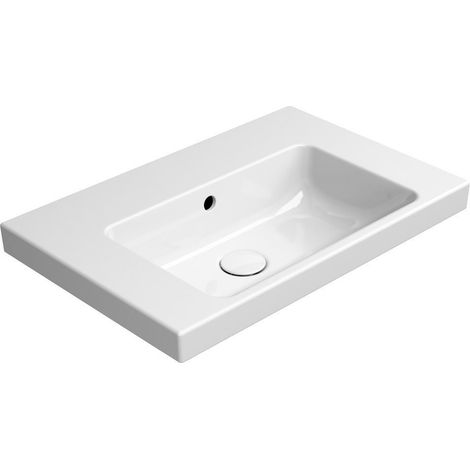 Lavabo en céramique NORM 60x40cm, sans trou pour robinetterie, blanc Extraglaze (1/3)