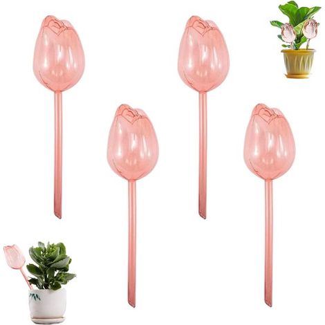 Bola de agua automática con forma de tulipán (4 piezas), Aspersor de agua de plástico con forma de tulipán, Dispositivo riego automático, Naranja (1/5)