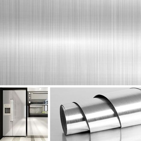 Carta da parati autoadesiva effetto nichel spazzolato 60 cm x 3 m – Impermeabile e resistente all'olio – Facile da installare e pulire - 60 cm x 3 m (1/5)