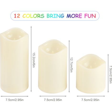 Lot de 3 bougies LED sans flamme avec télécommande, veilleuse, bougies chauffe-plat LED à piles, décoration pour anniversaire ou mariage (1/5)