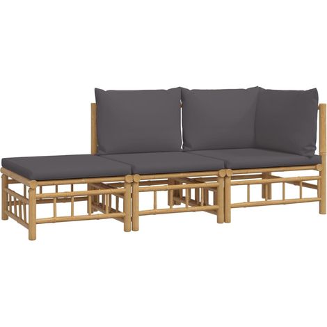 Mobili da giardino mobili da esterno Set di mobili da 3 pezzi con cuscini in bambù grigio scuro