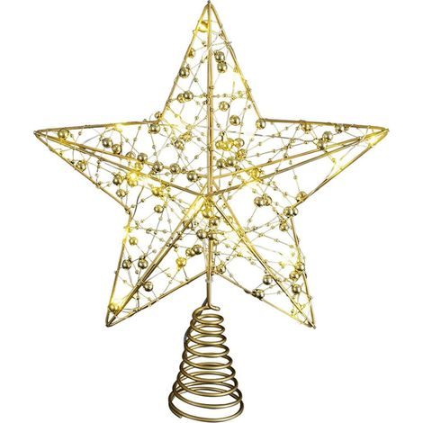 25 cm großer LED-Weihnachtsstern für Baumspitzen, 3D-Goldbaumspitze, Dekoration für drinnen und draußen (1/5)