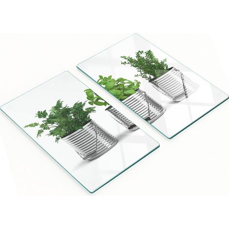 Elegantes y resistentes pizarras de vidrio con estampado de plantas arom谩ticas, 2x30x52 cm.