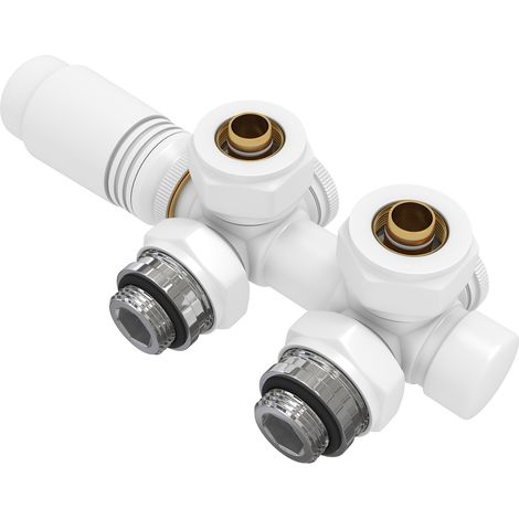 EMKE Heizkörper Multiblock Weiß Eck/Durchgang 50mm Inkl. Adapter für 15mm Kupfer & 16mm Pex Verbundrohr (1/5)