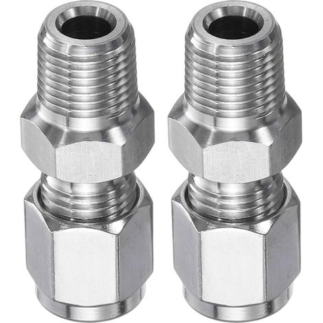 2pcs Raccord à Compression 4mm OD x 1/8" Filetage Mâle NPT Adaptateur Droit en Acier Inoxydable pour Tuyau Raccord à Compression pour Huile Gaz Eau (1/5)