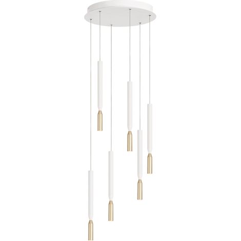 Lampada a sospensione LED a 6 Luci in metallo verniciato 35 cm Bianco e Oro TUBIC (1/3)