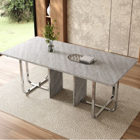 Tavolo da pranzo 180x80x75 cm grigio in MDF e metallo con gambe stabili (1/5)