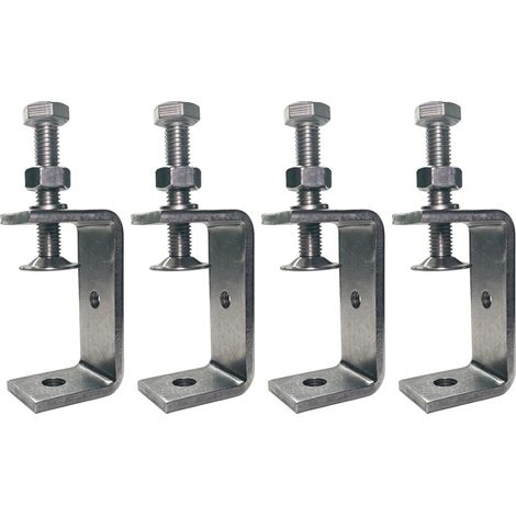 Lot de 4 colliers de serrage en C en acier inoxydable - 65 mm - Petites vis de serrage en métal - Pince de table - 30-60 mm - Ouvertures de mâchoire réglables - M8 - M10 - Argenté (1/2)