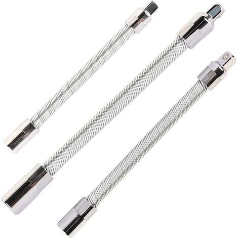 Lot de 3 rallonges flexibles en acier inoxydable Argenté 1/4" 3/8" 1/2", clé à cliquet à douille, adaptateur d'arbre flexible (1/5)