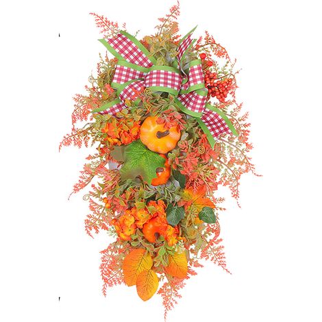 1 Couronne artificielle,feuilles d'érable,citrouille et baies,diamètre 50 cm,décoration intérieure et extérieure (1/5)