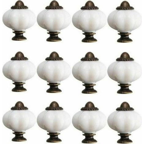 12 x 30 mm Möbelknöpfe, Vintage-Schranktürknöpfe, Keramik-Türknöpfe mit 12 Schrauben, weiße Porzellanknöpfe für Möbel und Schubladen, Sonnenblumenmuster (1/5)