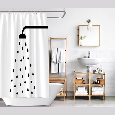 Rideau de Douche Imprimé Blanc Noir 80x180 cm à Œillets, Rideau Douche Imperméable pour Salle de Bain Lavable Machine, Style B (1/5)