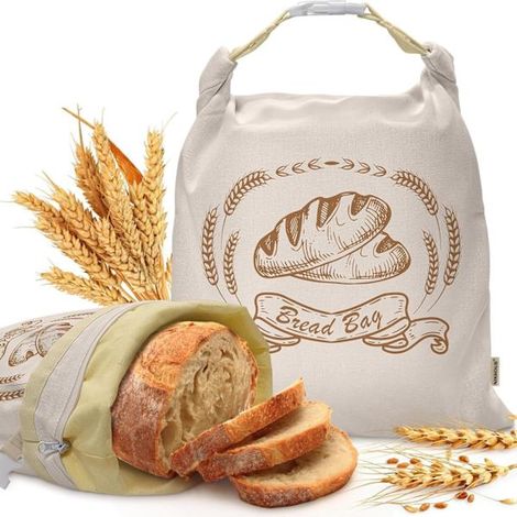 Lot de 2 sacs à pain XL en cire d'abeille pour levain, réutilisables et en coton biologique, adaptés au congélateur.