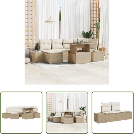 vidaXL Balkonsofa - Garten-Sofa-Set mit Speicher 7 pcs Beige Poly Rattan (1/5)