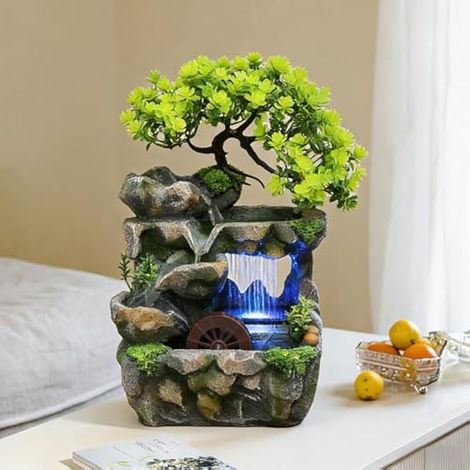 Fontaine d'intérieur avec roue à eau et éclairage LED - Fontaine décorative pour salon, bureau et chambre à coucher - 30 x 18 x 15 cm (1/5)