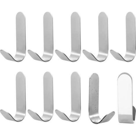 10 Pcs Crochet Adhésif Acier Inoxydable, sans Percer Crochet Mural Salle de Bain Étanche Porte-serviettes Antirouille avec Boîte (1/4)
