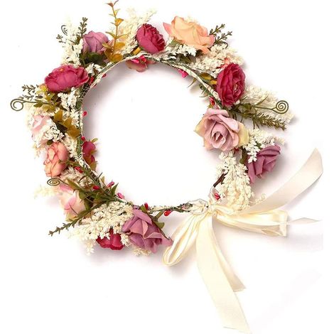 Couronne de fleurs pour cheveux, bandeau, guirlande florale avec ruban, couronne réaliste pour mariée, accessoires de coiffure pour mariage et festival, décoration de jardin, ornements (1/5)