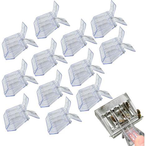 Packung mit 12 transparenten Königinnenfangclips aus Kunststoff für die Imkerei, Bienenkäfige und Bienenstockfänger. Imkereibedarf.