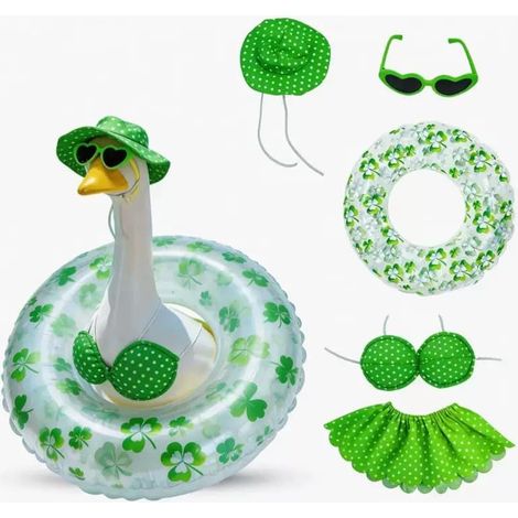 Conjunto de ganso para terraza (para gansos de jardín de cemento de 58 cm de altura): divertido disfraz de bikini verde para la decoración de terrazas exteriores, conjunto de 5 piezas. (1/5)