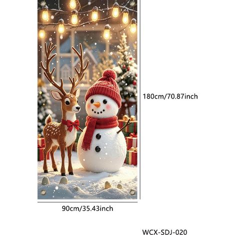 Décoration de porte de Noël 2026, rideau décoratif extérieur, tissu suspendu, bannière de porte - 30 x 180 cm (œillets + ruban) - PPO-4
