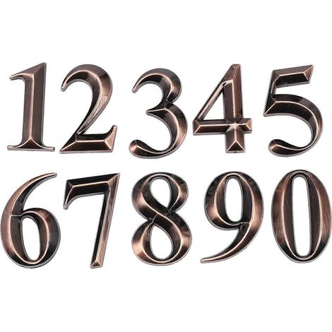Lot de 10 chiffres de 0 à 9 pour porte, étiquette numérotée, plaque de porte, panneau de tiroir, autocollant d'adresse pour hôtel ou maison, finition bronze. (1/4)