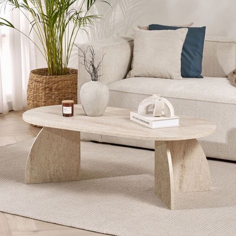Bio-Couchtisch Travertin Melamin Japandi – 120 cm – Malin