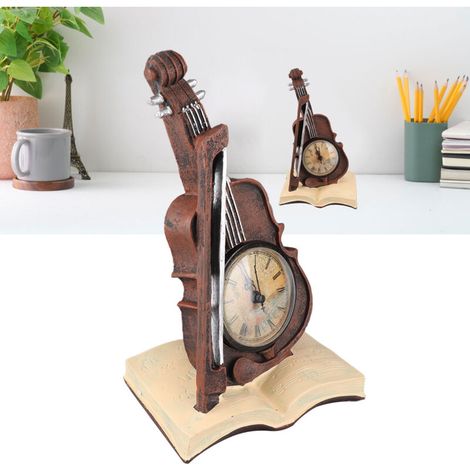 Vintage-Geigenuhr aus Kunstharz mit Notenbuch, dekoratives Geigenmodell, Retro-Design-Anhänger für den Schreibtisch, Geschenk für Musiklehrer oder -schüler (15x11x24,5cm) (1/5)