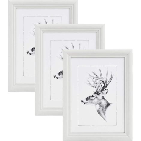 WOLTU 3er Set 10x15cm Bilderrahmen Artos Stil Holz Rahmen Fotogalerie Glasscheibe, Weiß (1/5)
