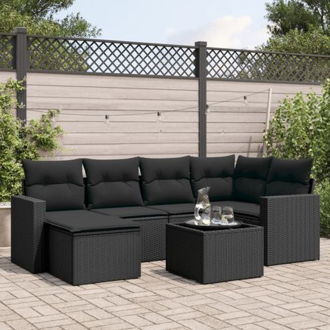 Salon de jardin 7 pcs avec coussins noir résine tressée vidaXL (1/4)