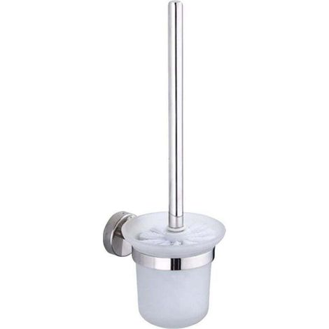 WC-Bürste mit Halter, WC-Bürsten-Set mit Edelstahlgriff und gehärtetem Glasbecken, selbstklebend zur Wandmontage, silberfarben (1/4)