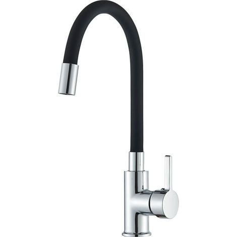 Mitigeur de Cuisine avec Bec Flexible, Robinet de Cuisine, Cuisine Mitigeur Flexible Rotative à 360°, Chrome, Noir (1/5)