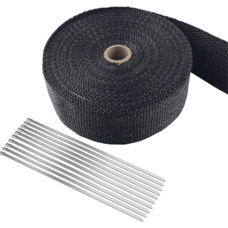 Ruban isolant thermique en fibre de basalte de 15 m x 5 cm pour collecteur d'échappement, avec 10 attaches autobloquantes en acier inoxydable, pour l'isolation des tuyaux d'échappement... (1/5)