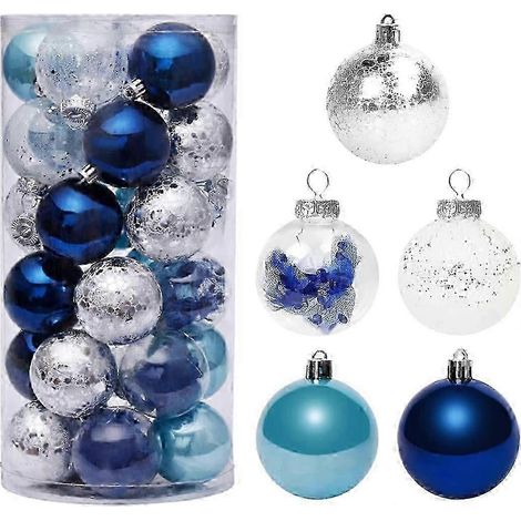 Boules de Noël bleues de 6 cm, décorations pour sapin de Noël, lot de 30 boules décoratives en plastique (1/5)
