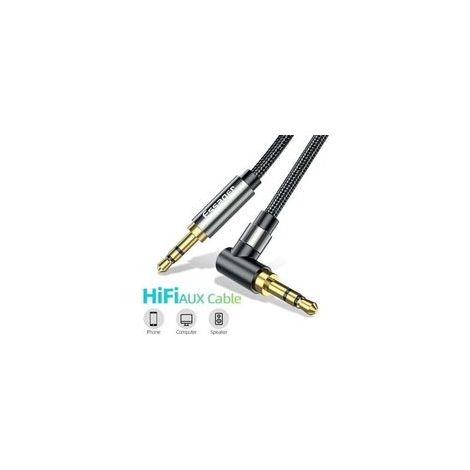 Câble audio stéréo jack vers jack, 3,5 mm mâle vers 3,5 mm femelle, câble auxiliaire en nylon tressé à 90 degrés pour autoradios, haut-parleurs, tablettes, lecteurs MP3, 1,5 m