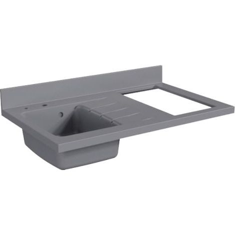 Plan de travail monobloc PlaniQuartz avec évier - 100 cm - Cromo - évier à gauche - Plaque de cuisson Non inclus