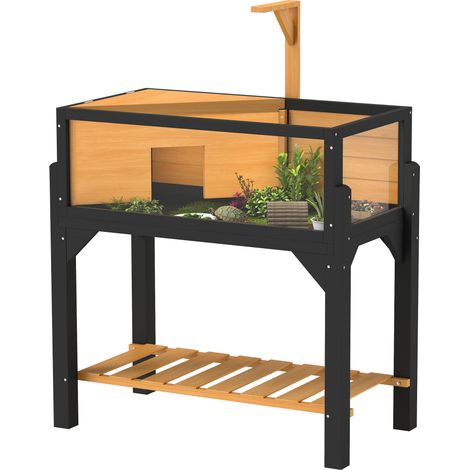 PawHut Wooden Tortoise House with Storage Shelf, Clear Observation Windows (1/5)