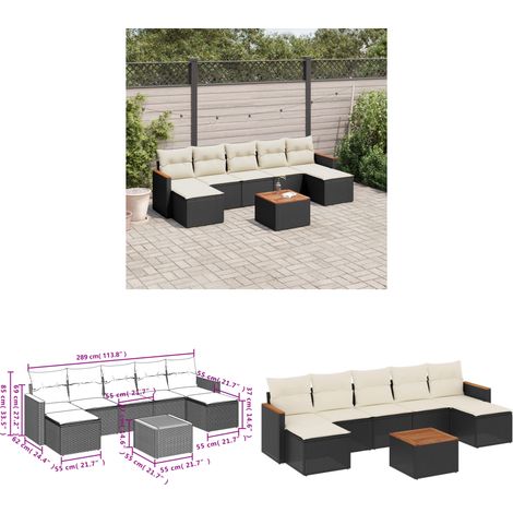 8-tlg. Garten-Sofagarnitur mit Kissen Schwarz Poly Rattan - Gartenmöbel Set - Gartensorte - Lounge Möbel - Outdoor Sofa - Esstisch - Home & Living (1/3)